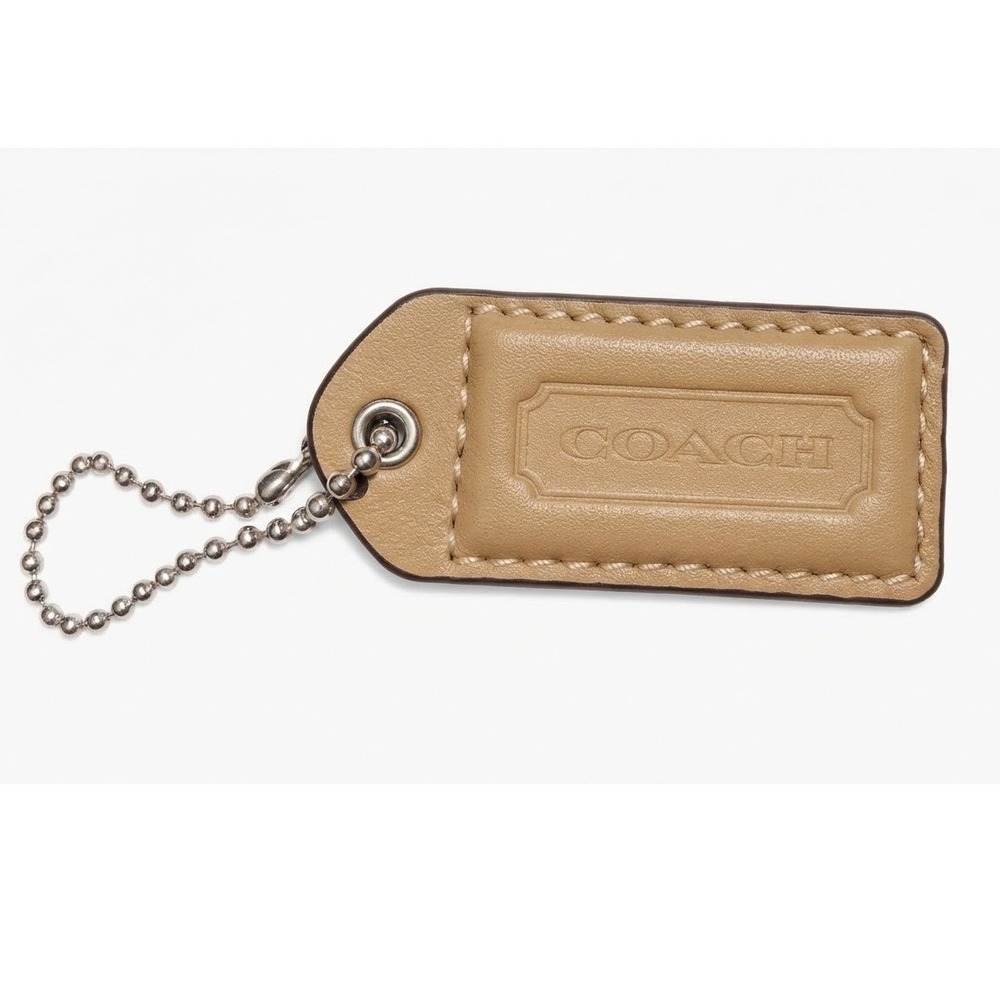 Coach Tan Leather Hangtag Replacement Charm Silver Ball Chain Bag Accessory